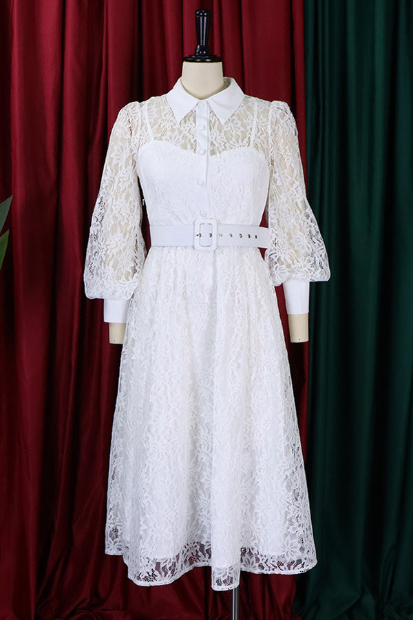 Casual Elegant Lace Swing Midi Dress