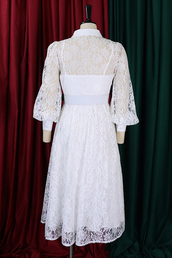 Casual Elegant Lace Swing Midi Dress