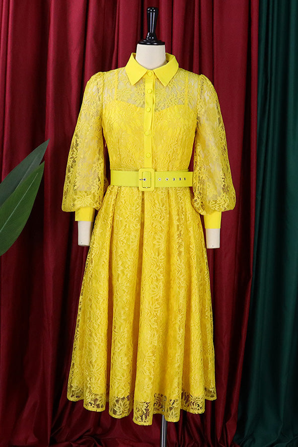 Casual Elegant Lace Swing Midi Dress