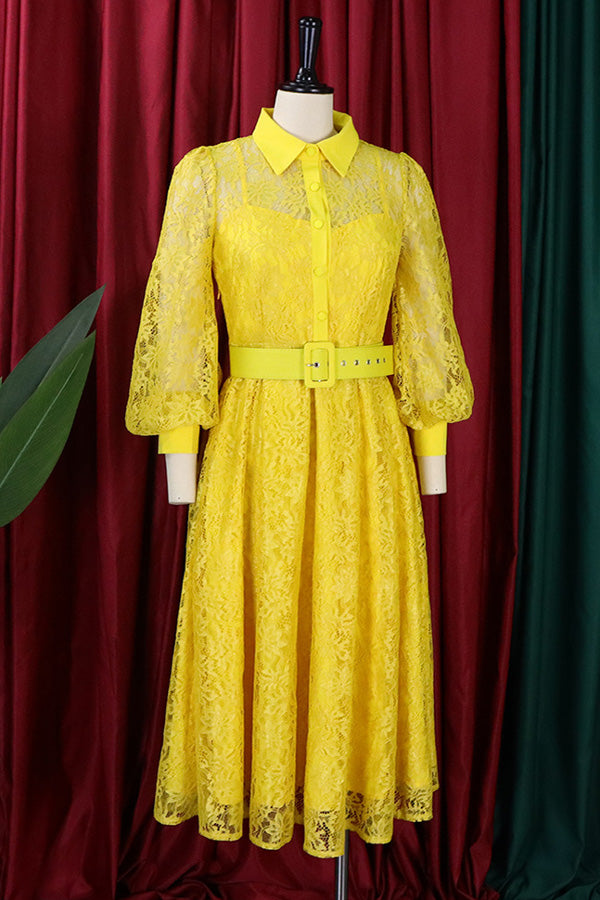 Casual Elegant Lace Swing Midi Dress