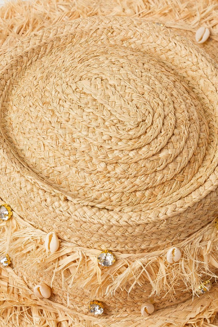 Glitter Frayed Shell Beach Straw Sun Hat