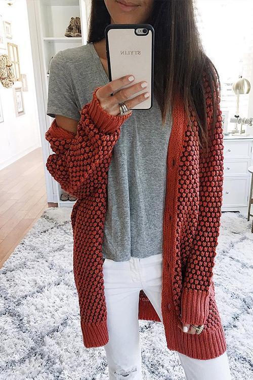 Fashion Long Sleeves Cardigan-Pinkami