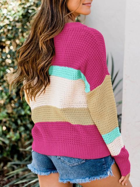 Color Block Round Neck Sweater-Pinkami