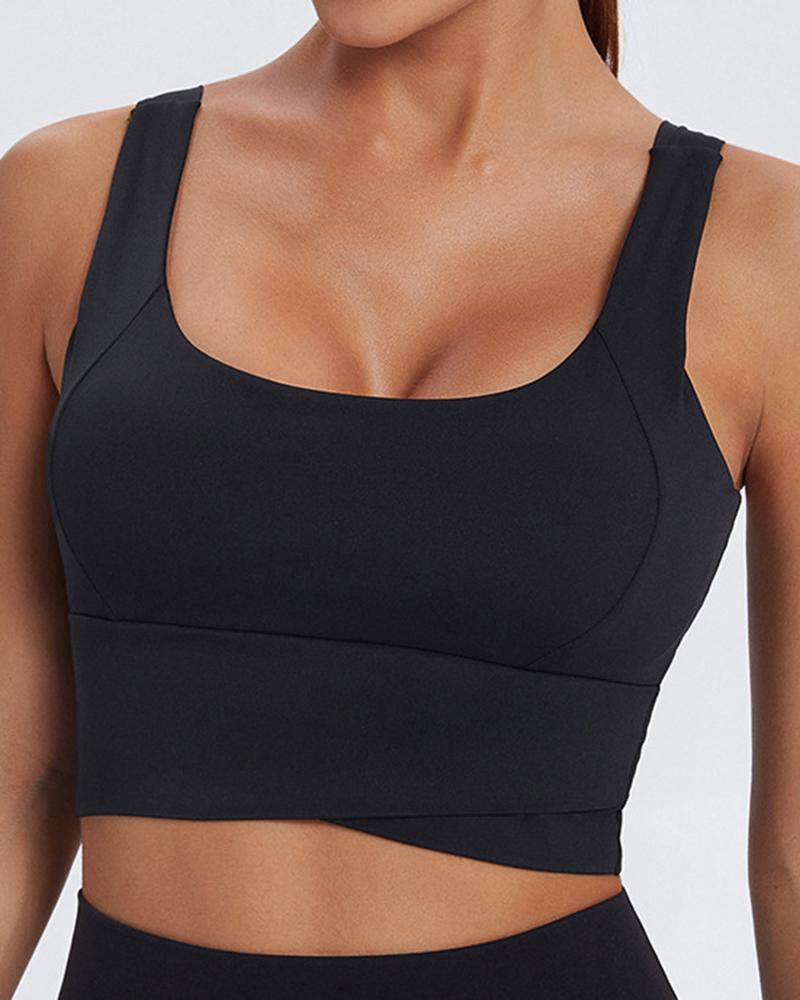 Solid Asymmetrical Hem Sports Bra-Pinkami