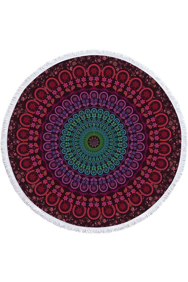 Fluffy Boho Floral Tassel Trim Beach Towel-Pinkami