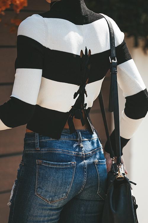 BLAISE Lace-up Back Sweater-Pinkami