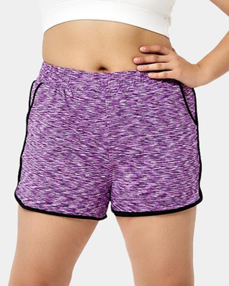 Space Dye Contrast Striped Slant Pocket Sports Shorts-Pinkami