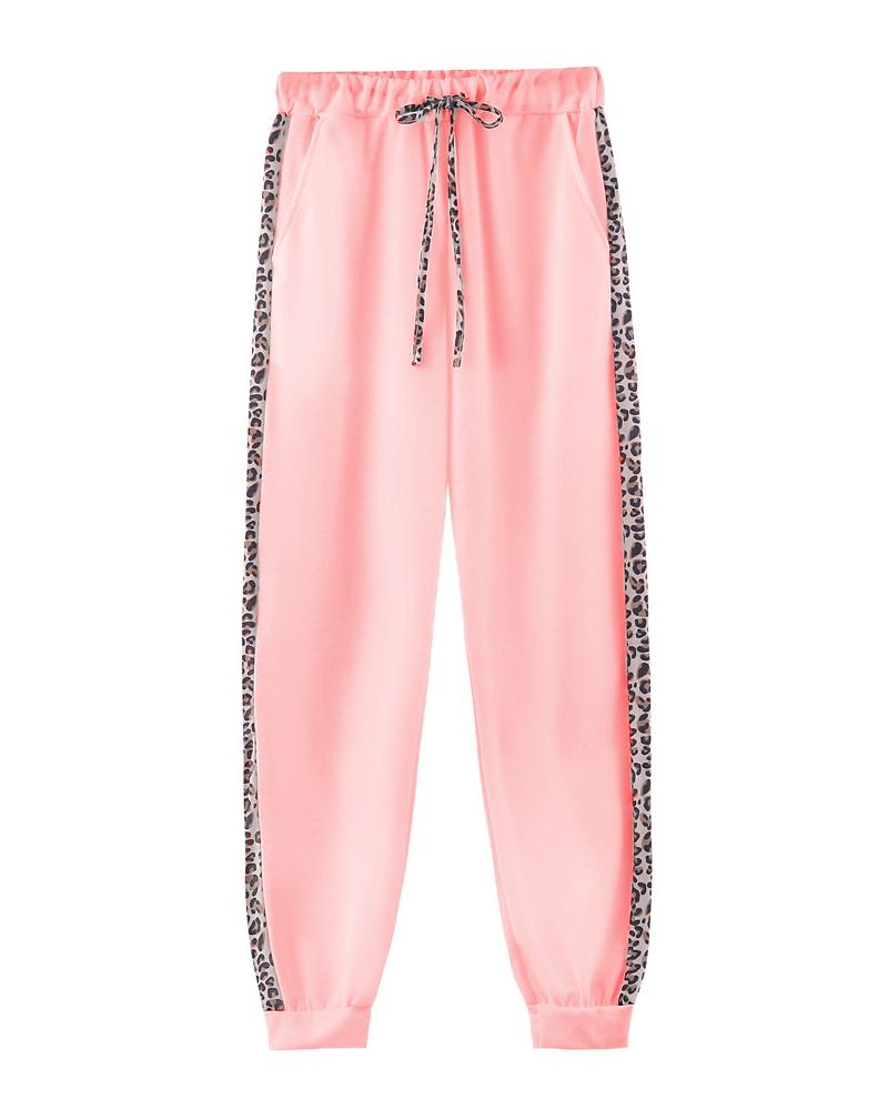 Leopard Print Zip Up Hooded Jacket & Pants Set-Pinkami