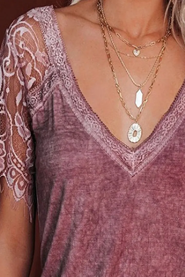 Floral Lace Hollow Out T-Shirt-Pinkami