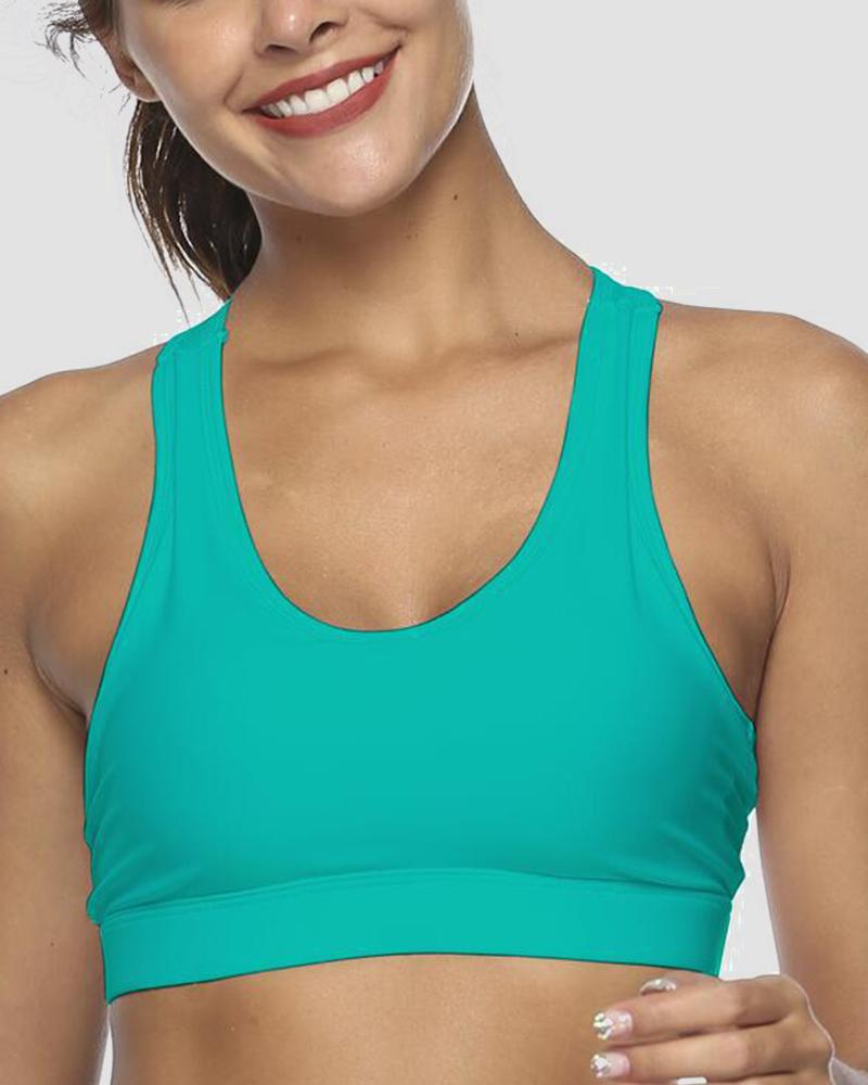 Pocket Decor Cutout Racerback Sports Bra-Pinkami