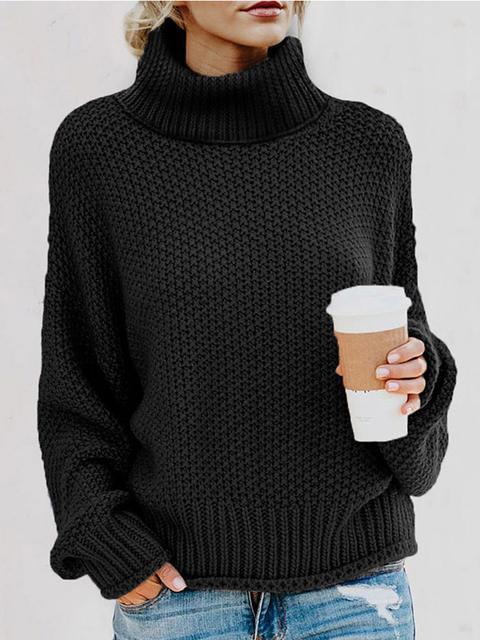 Turtleneck Balloon Long Sleeve Pullover Sweater-Pinkami
