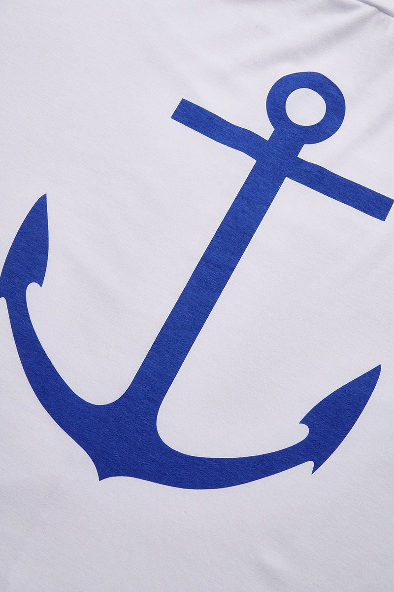 Anchor Print Half Sleeve Off Shoulder T-Shirt-Pinkami