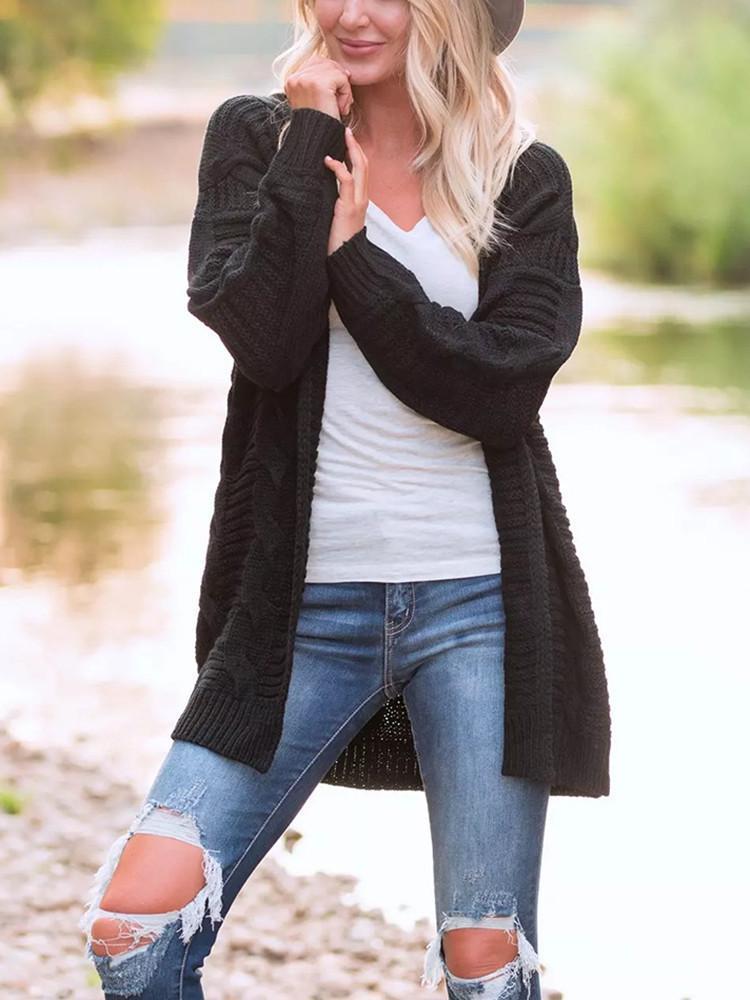 Solid Color Thick Knitting Long Cardigan-Pinkami
