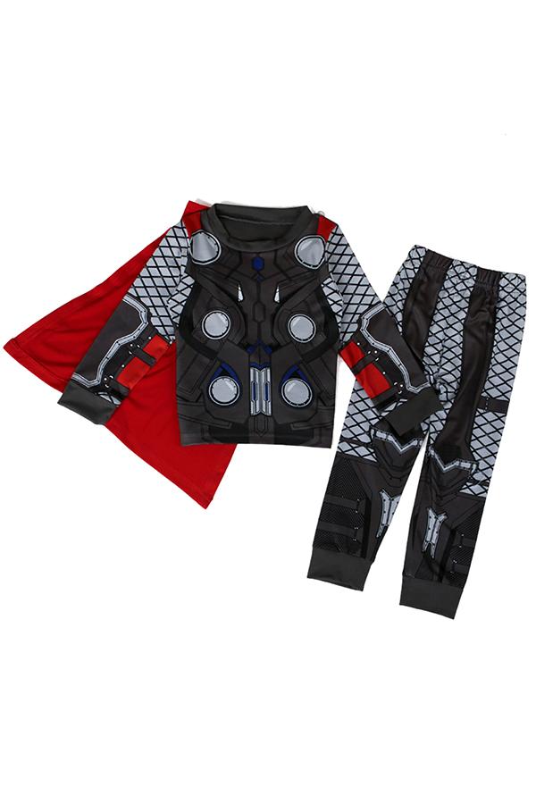 Crew Neck Long Sleeve Thor Halloween Kids Boys Pajama Gray-Pinkami