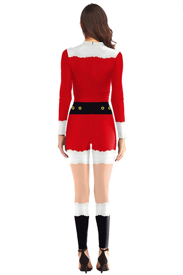 Fancy Adult Christmas Santa Bodysuit Costume Red-Pinkami
