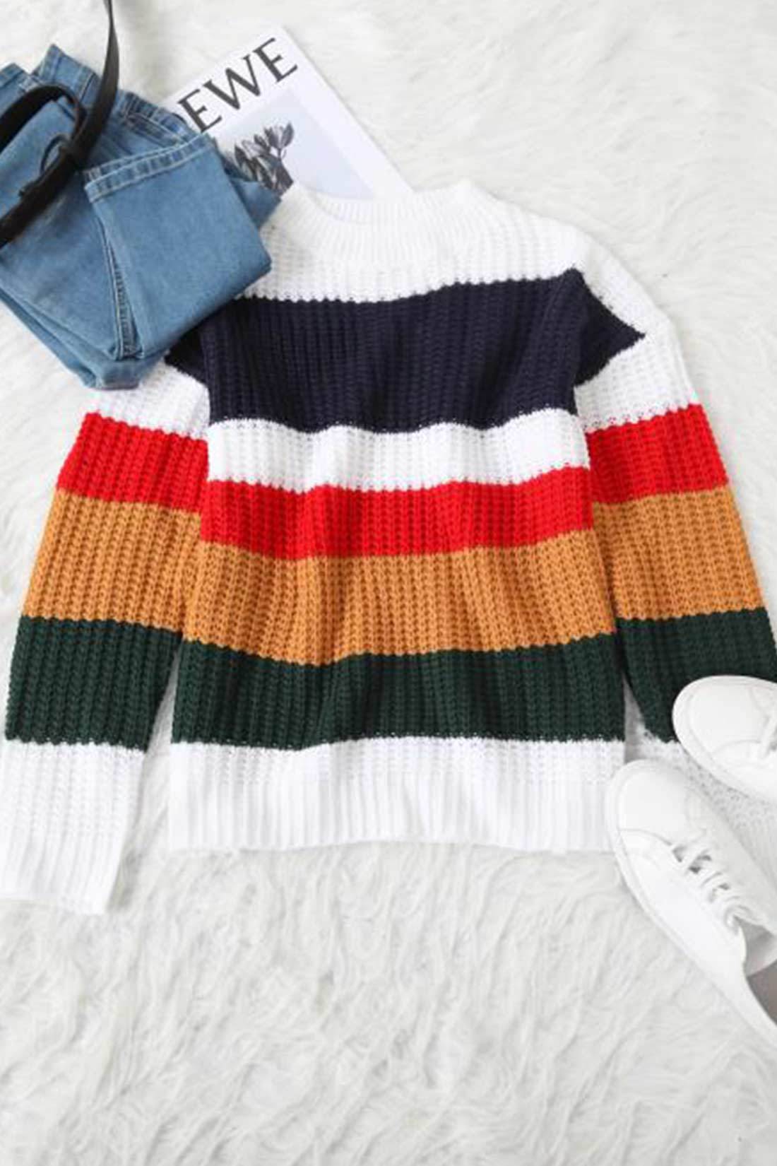 Cool Girl Multicolor Patchwork Sweaters-Pinkami