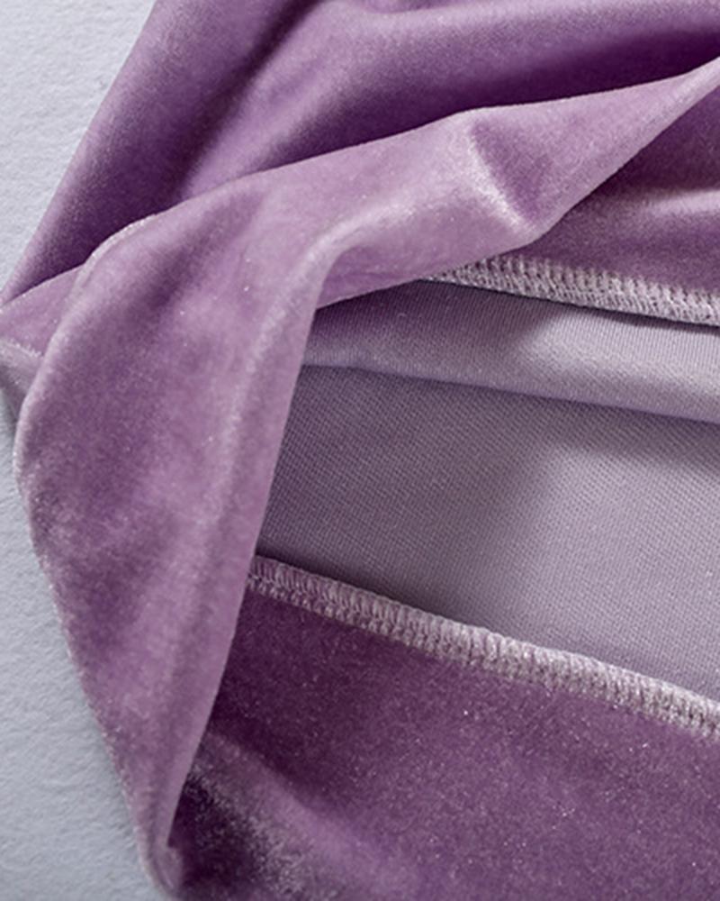 Solid Velvet Drawstring Boat Neck Top & Pants Set-Pinkami