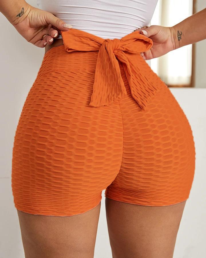 Textured Bow Tie Butt Lifting Sports Shorts