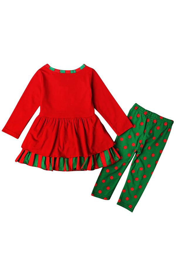 Cute Long Sleeve Kids Girls Christmas Reindeer Print Dress Red-Pinkami