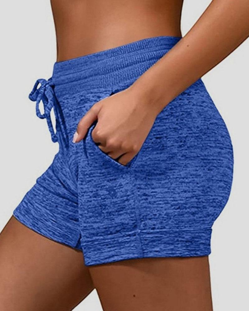 Space Dye Drawstring Waist Slant Pocket Sports Shorts-Pinkami