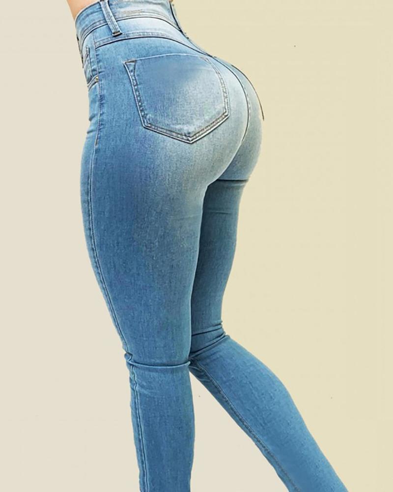Women Pocket Detail High Waist Jeans-Pinkami