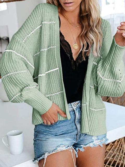Striped Long Sleeve Loose Sweater Cardigan-Pinkami