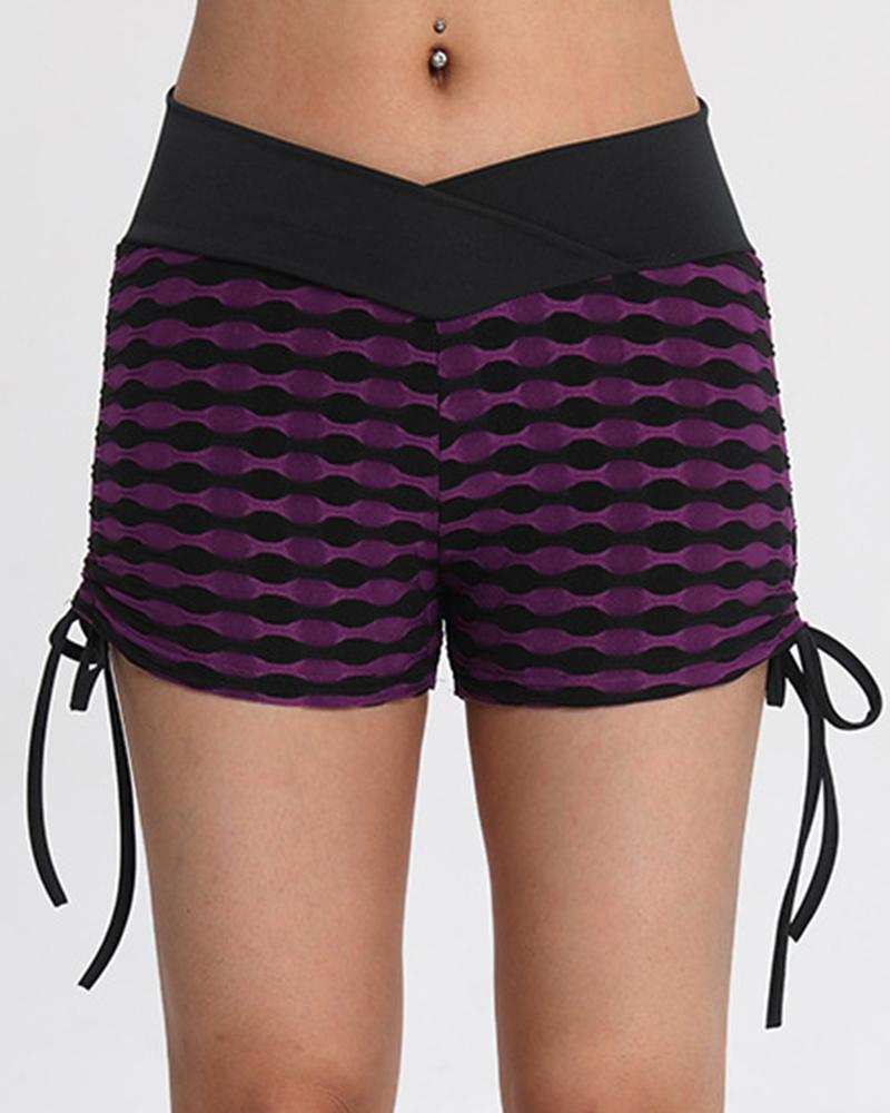 Allover Print Wide Waistband Drawstring Side Sports Shorts-Pinkami