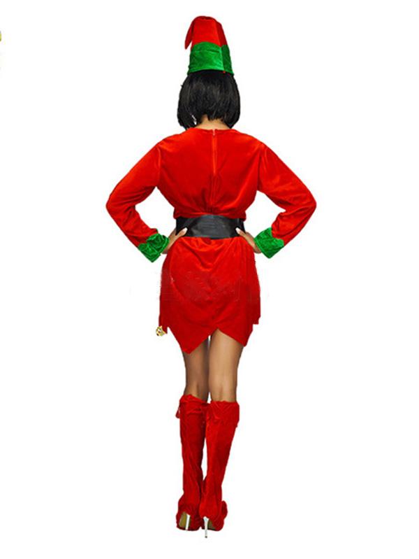 Christmas Elf Costumes Womens Santa Helper Dress Outfit-Pinkami