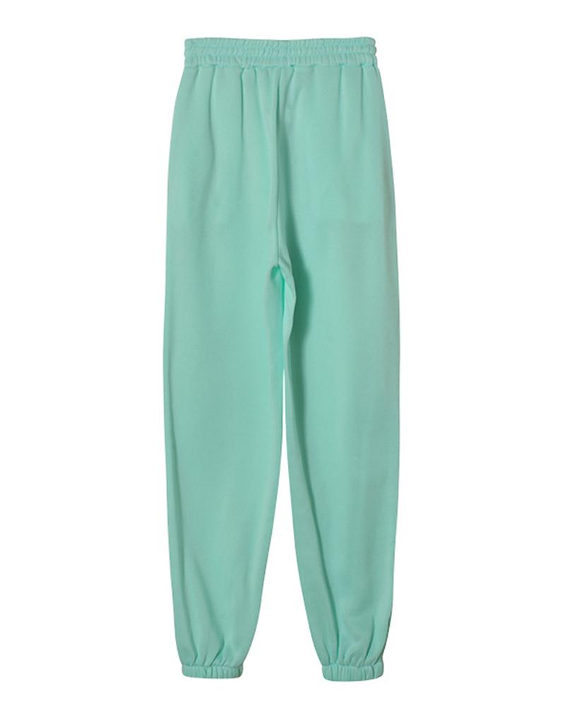 Solid Drawstring Elastic Hem Hooded Top & Pants Set-Pinkami