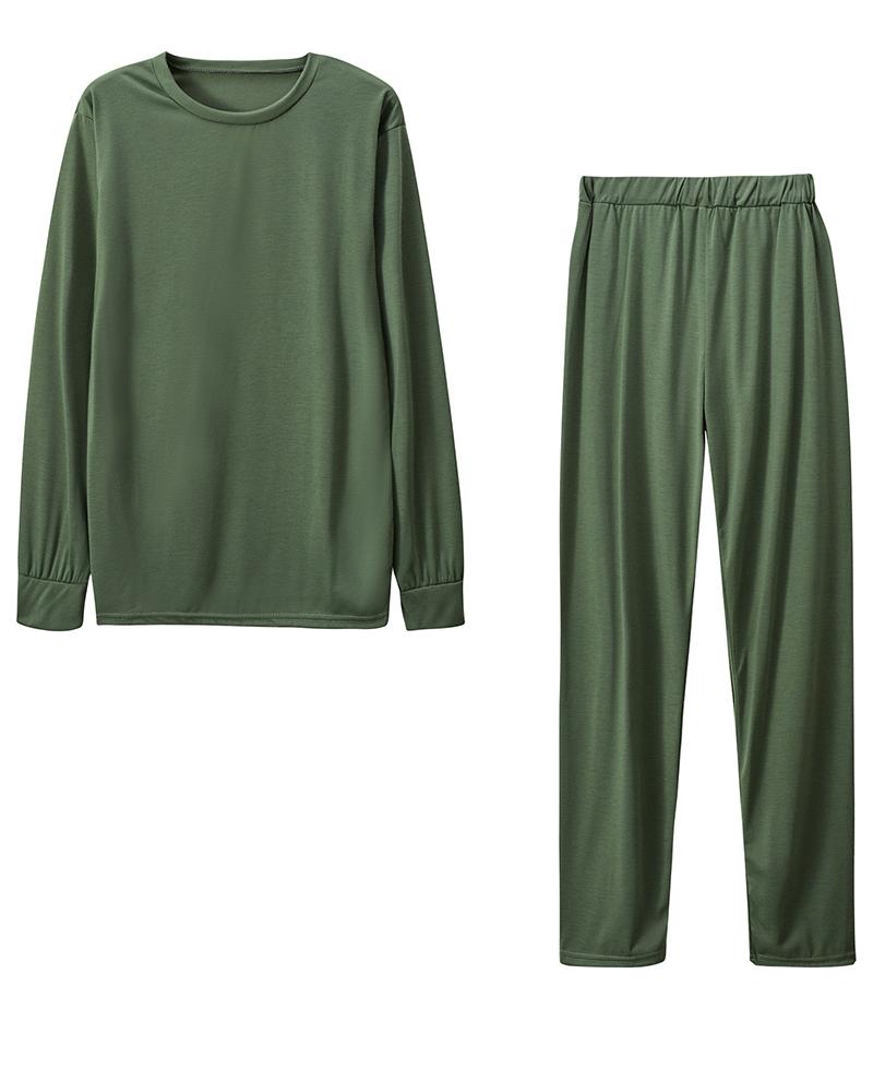 Solid Round Neck Tee & Pants Set-Pinkami