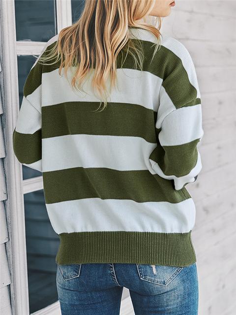 Color Block Buttons Up Sweater Cardigan-Pinkami