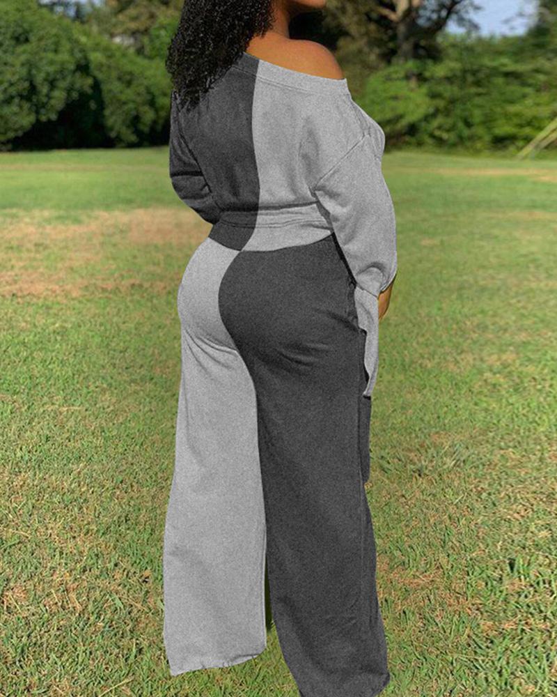 Two Tone Asymmetrical Boat Neck Top & Pants Set-Pinkami