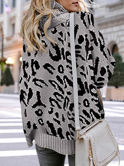 Leopard Print Turtleneck Sweater-Pinkami