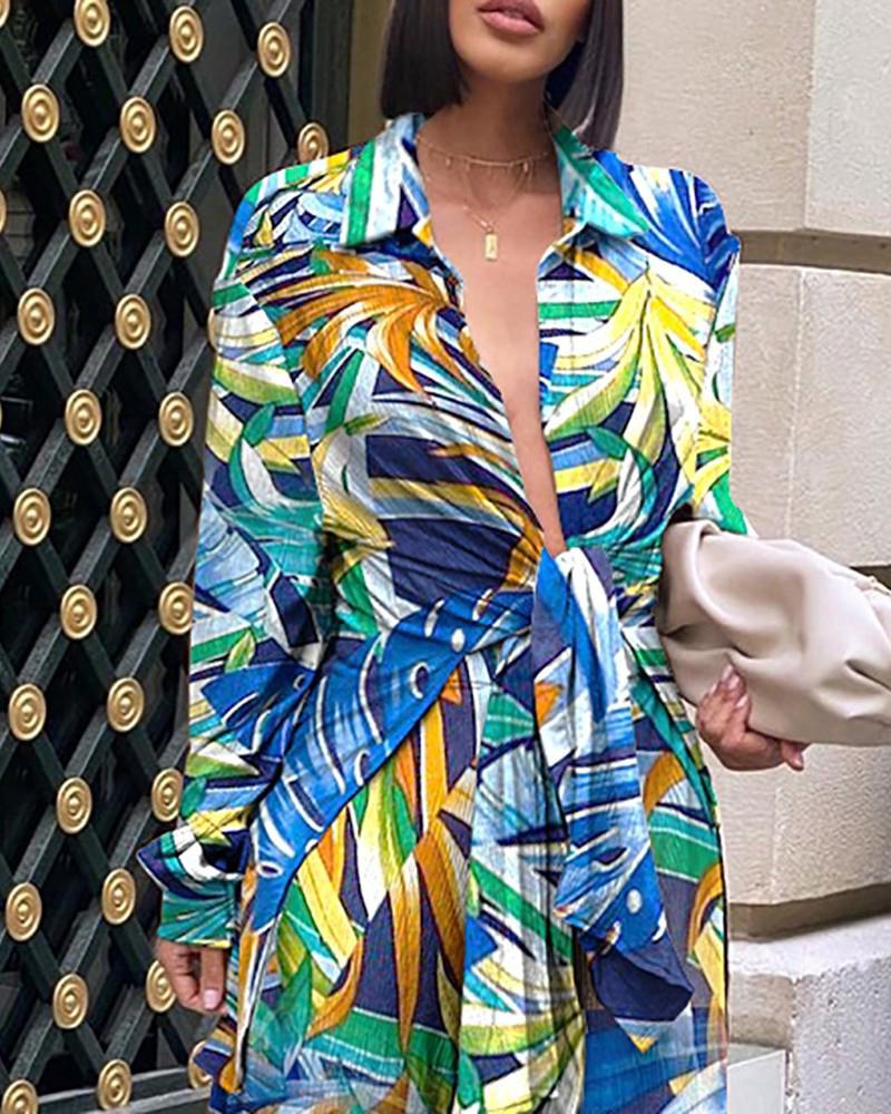 Self-Tie Split Hem Shirt & Wide Leg Pants Set-Pinkami