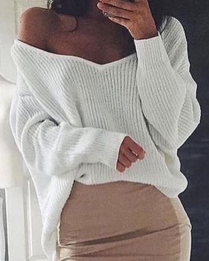 Chunky Knit Split Hem High Low Drop Shoulder Sweater-Pinkami