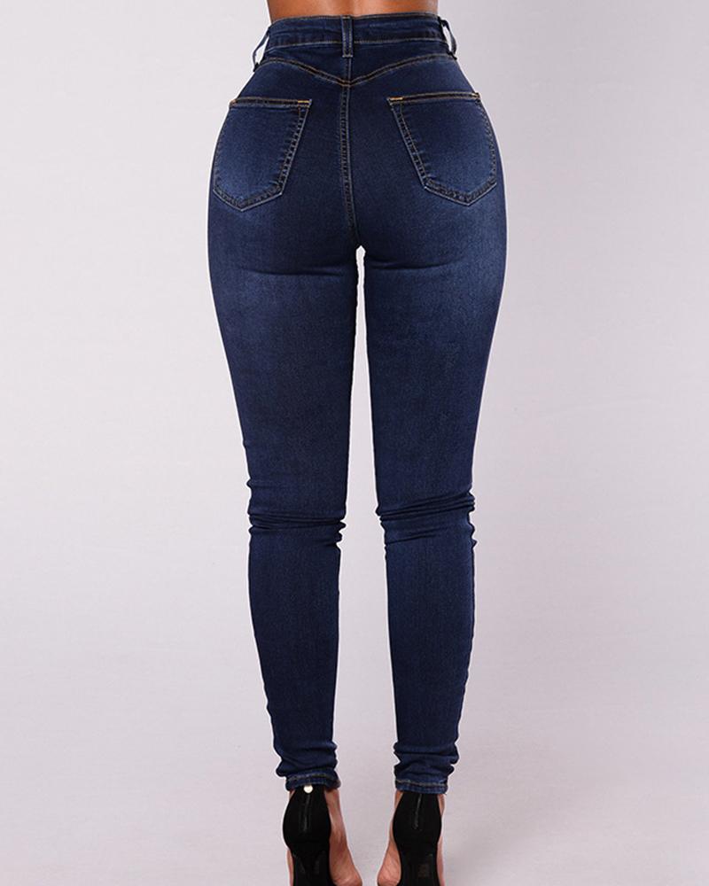 Women Double Button Fly Low Waist Skinny Jeans-Pinkami