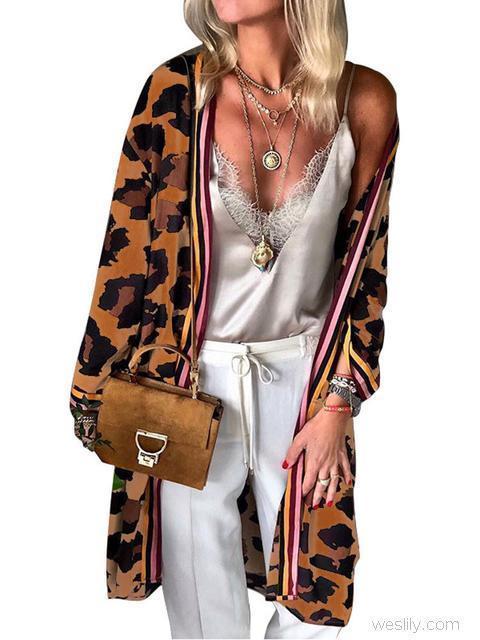 Leopard Print Long Sleeve Cardigan-Pinkami