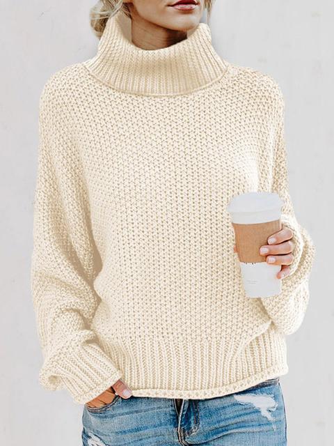 Turtleneck Balloon Long Sleeve Pullover Sweater-Pinkami