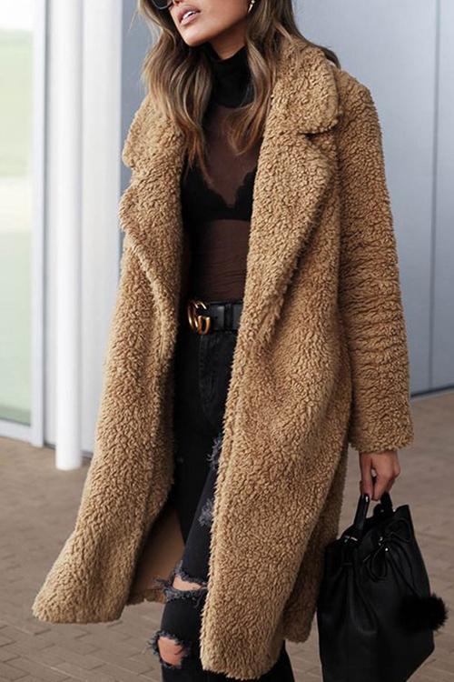 Casual Lapel Pocket Long Coat-Pinkami