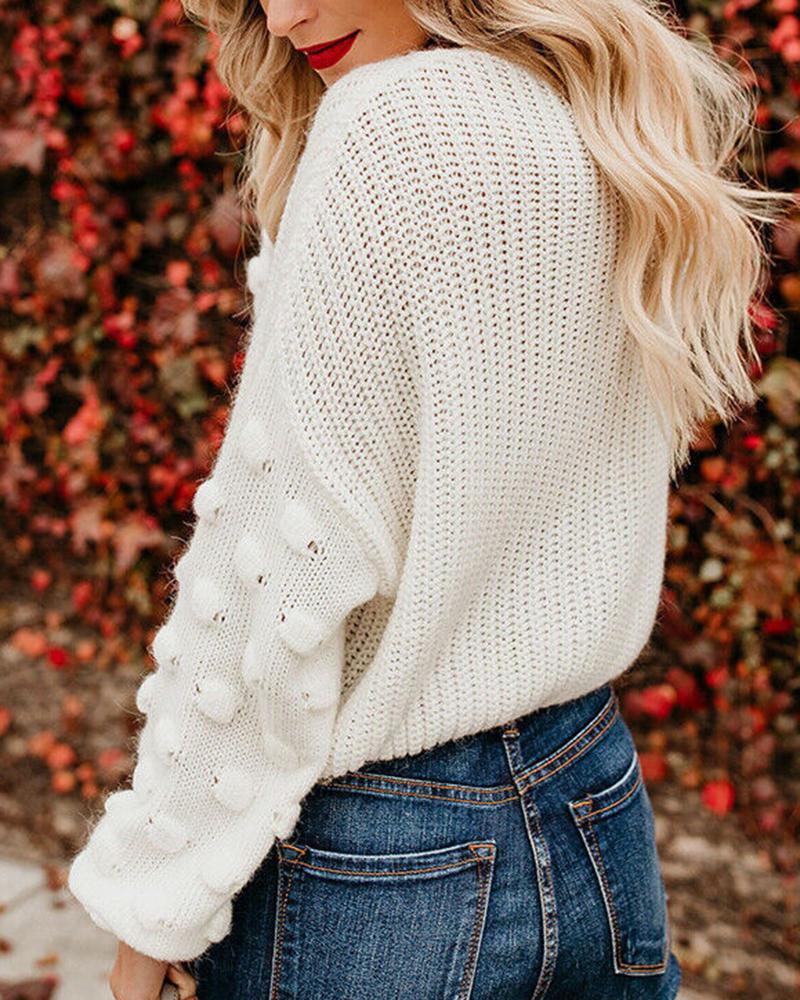 Popcorn Knit Lantern Sleeve Drop Sleeve Sweater-Pinkami