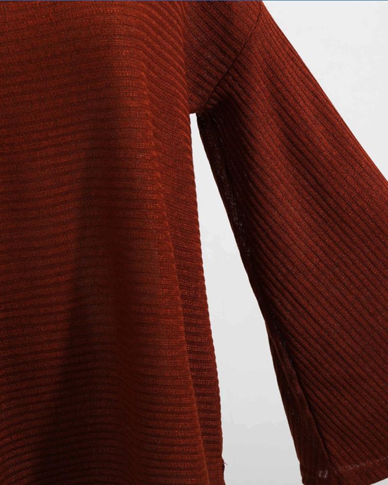 Solid Bell Sleeve Scoop Neck Sweater-Pinkami