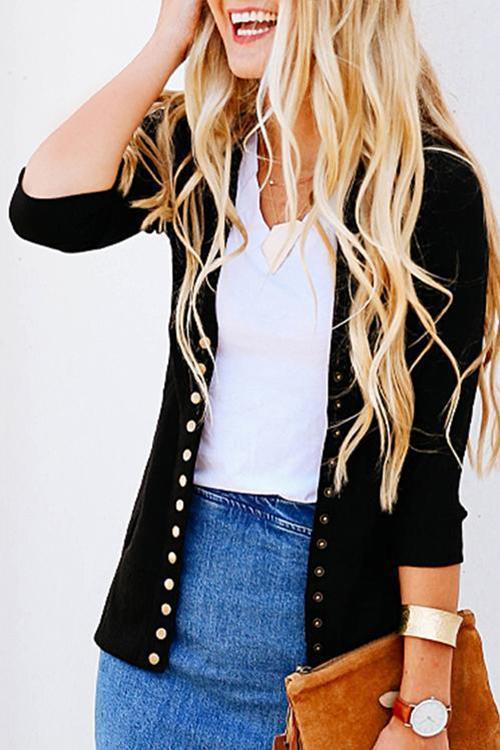 Design V-neck Long-sleeved Button Cardigan-Pinkami