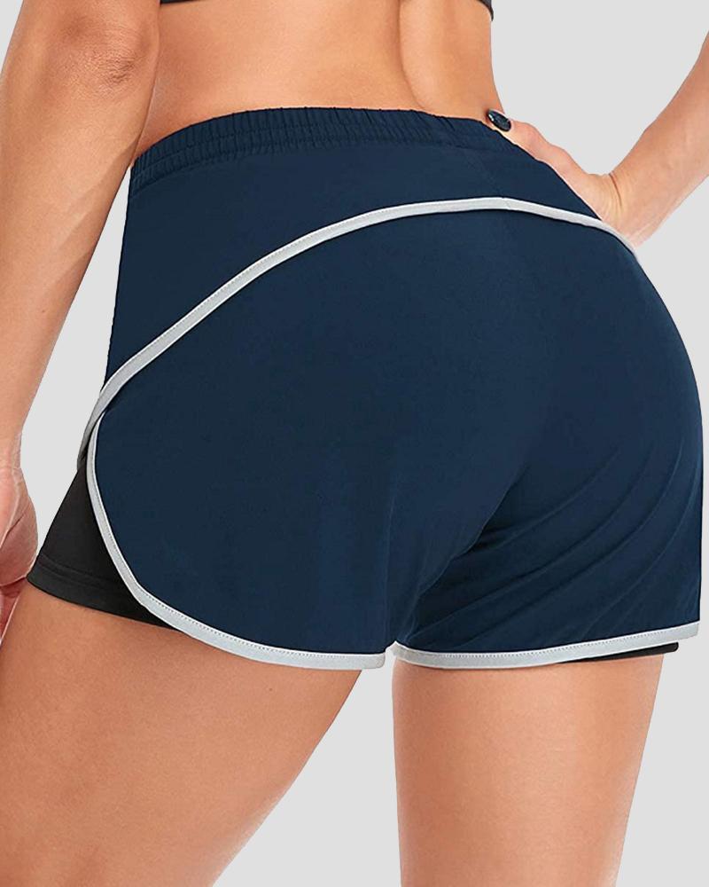 Contrast Binding Pocket Detail Drawstring Waist Sports Shorts-Pinkami