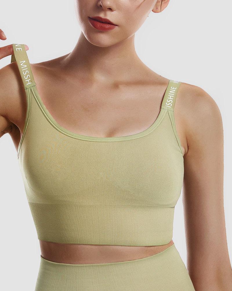 Letter Print Seamless Buckle Decor Sports Bra-Pinkami