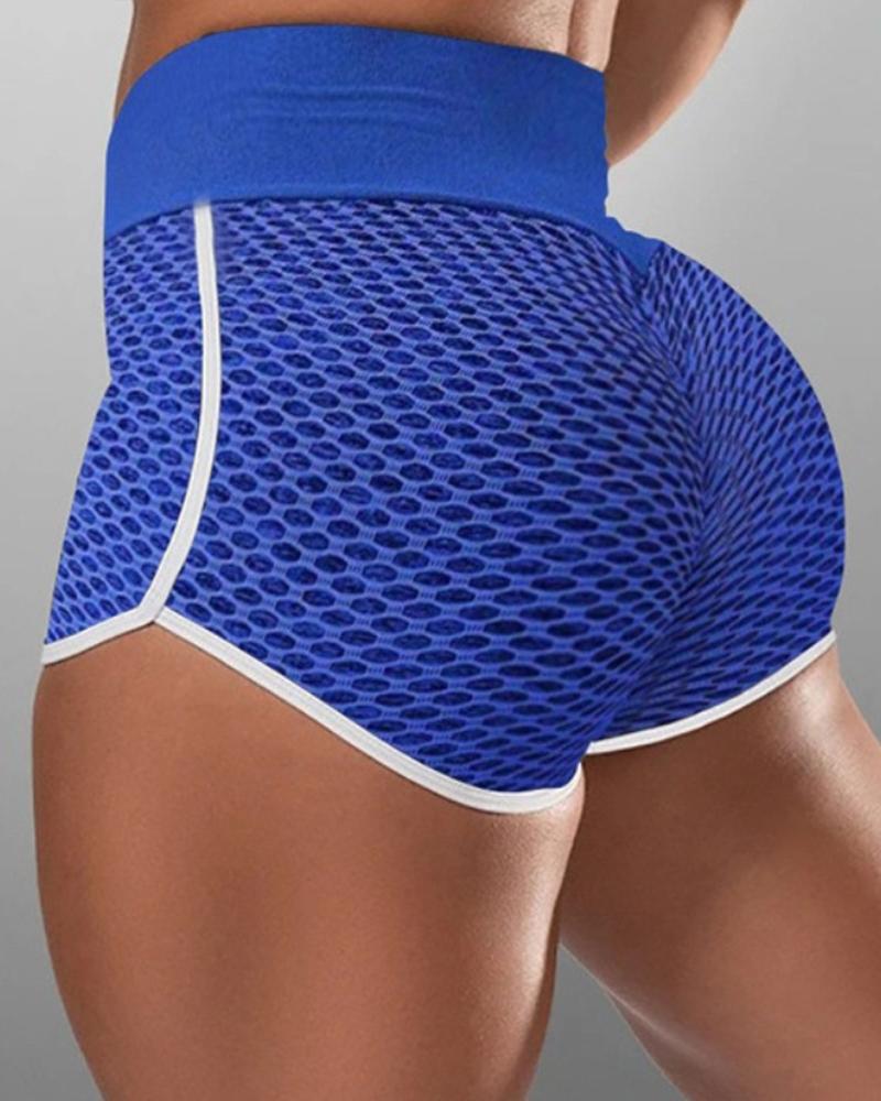 Contrast Binding Textured Sports Shorts-Pinkami