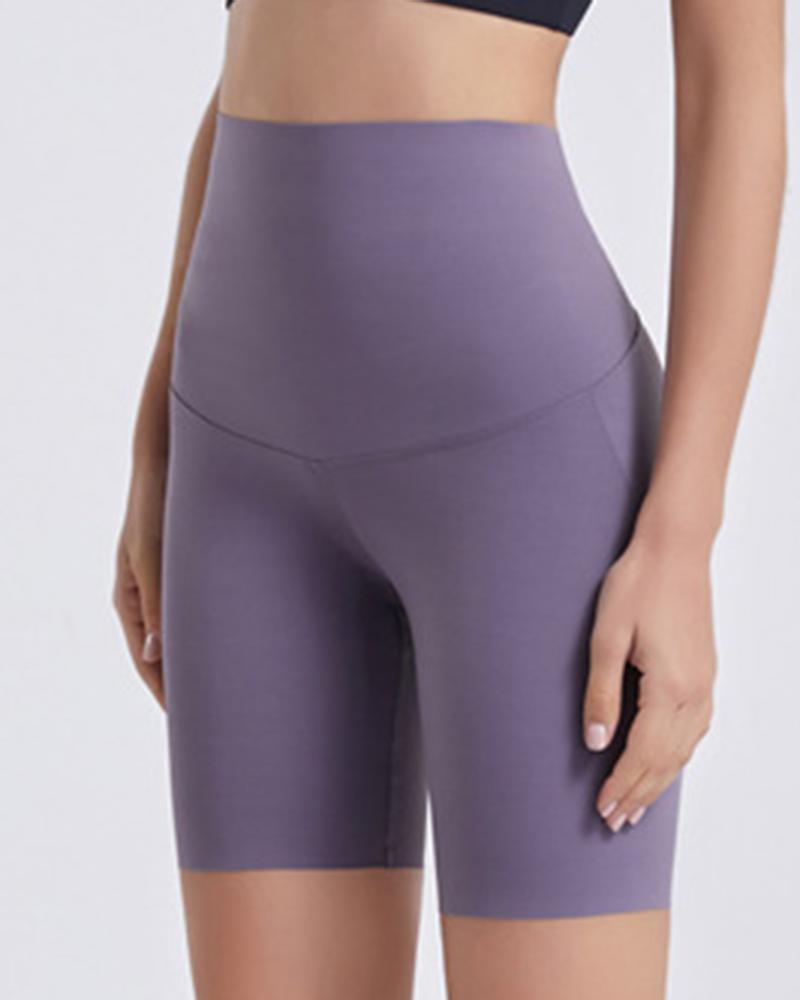 Wide Waistband Butt Lifting Contrast Stitch Sports Shorts-Pinkami