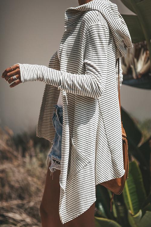 Mid-length Striped Cardigan-Pinkami