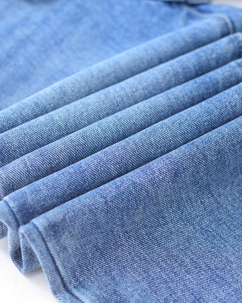 Women Ripped Split Hem High Waist Straight Leg Jeans-Pinkami