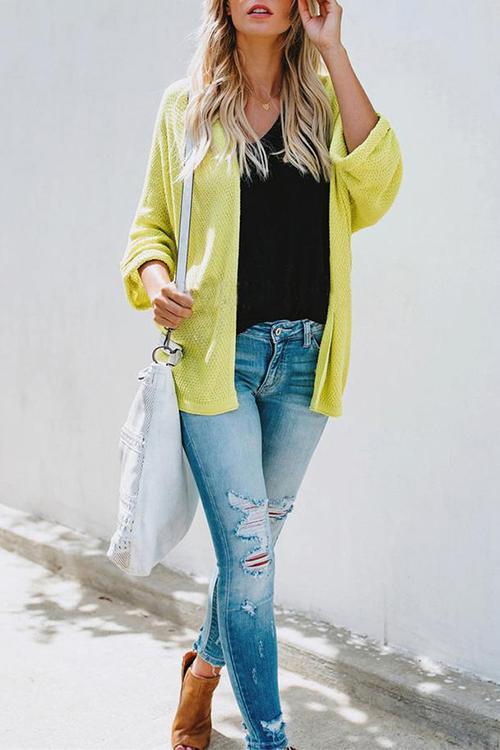 Fashion Solid Color Knit Cardigan Sweater-Pinkami