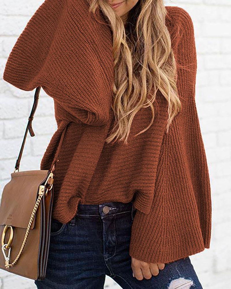 Solid Bell Sleeve Scoop Neck Sweater-Pinkami